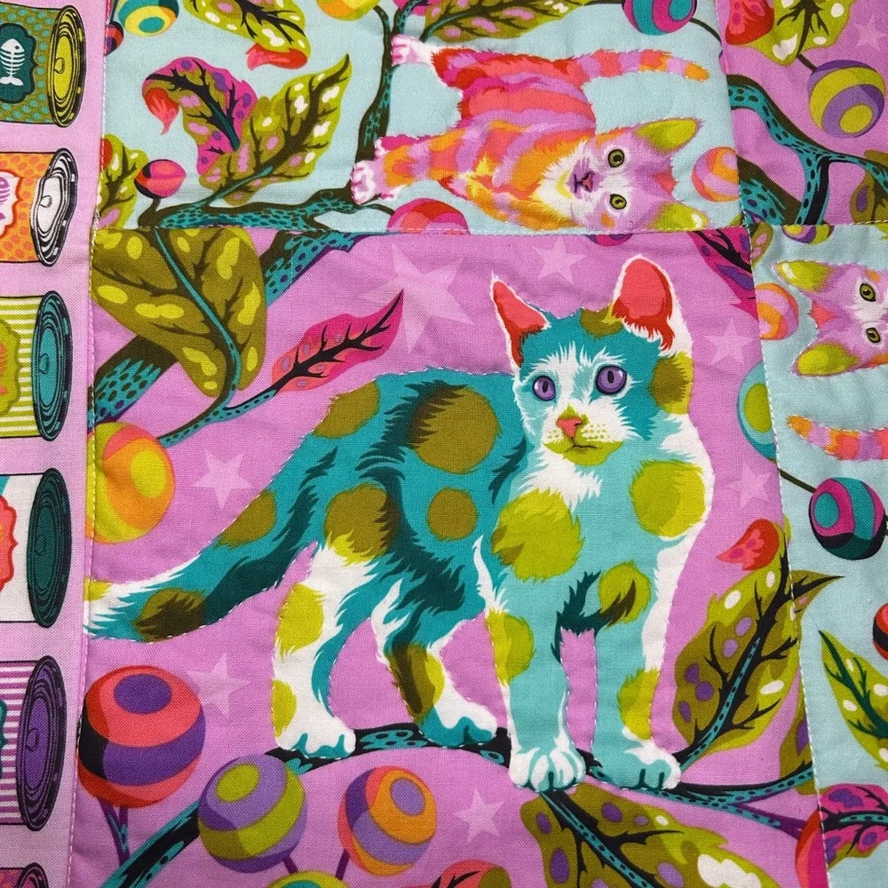Quilted Cushioned Handmade Cat Kitten Pet Tula Pink Bowl Mat